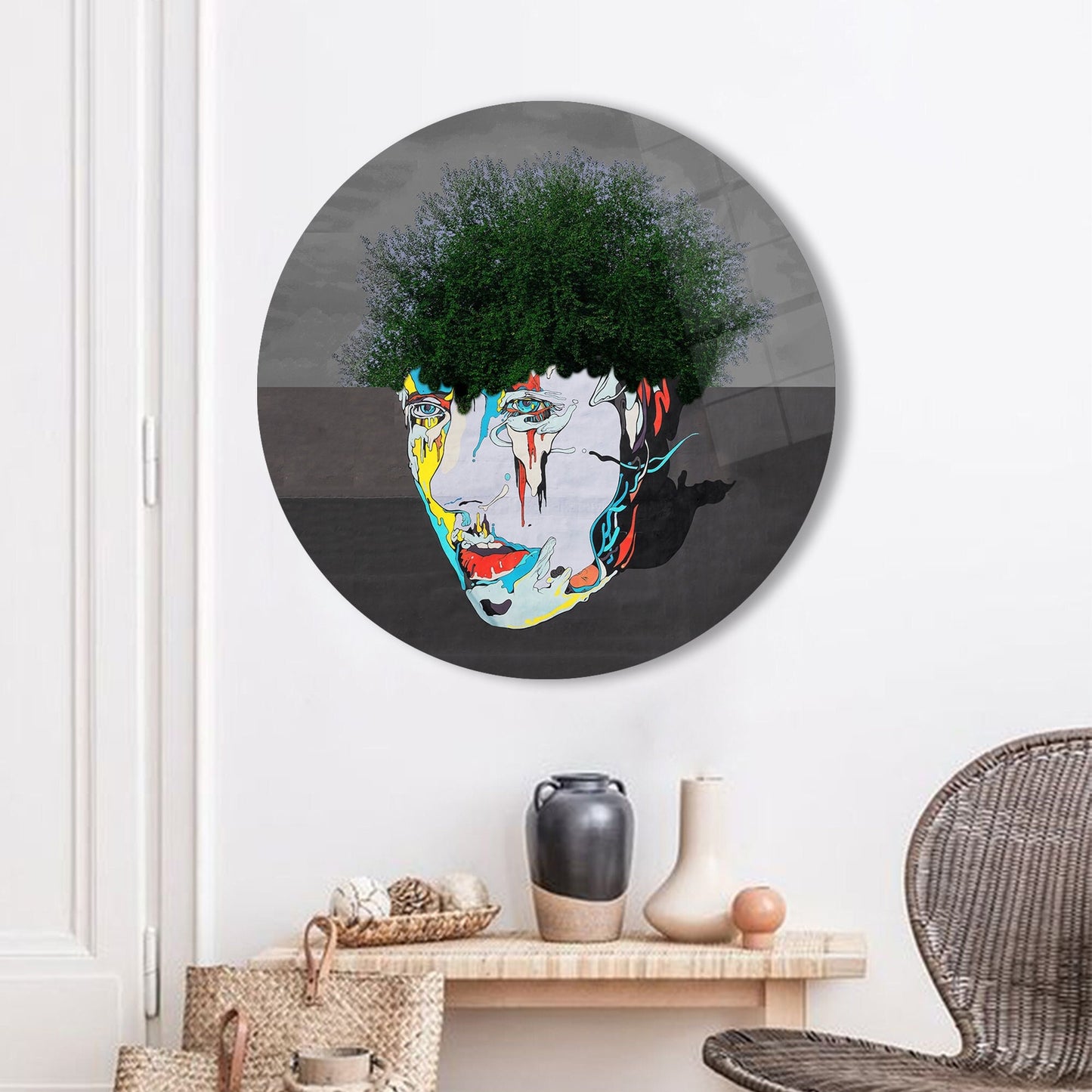 Surreal Man Portrait Abstract Glass Wall Art