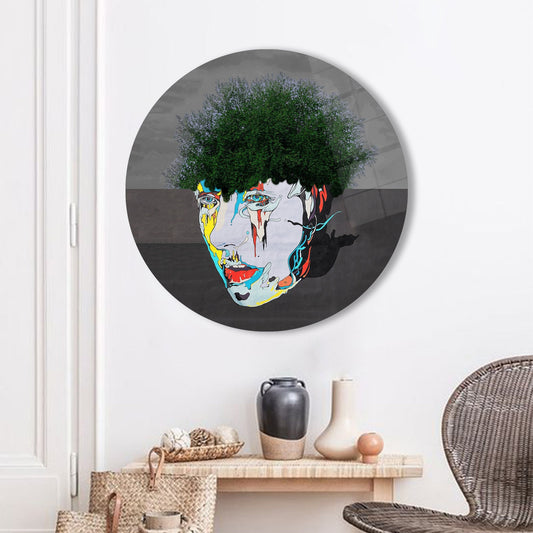 Tempered Glass Wall Art: Surreal Man Portrait in Abstract Face Design
