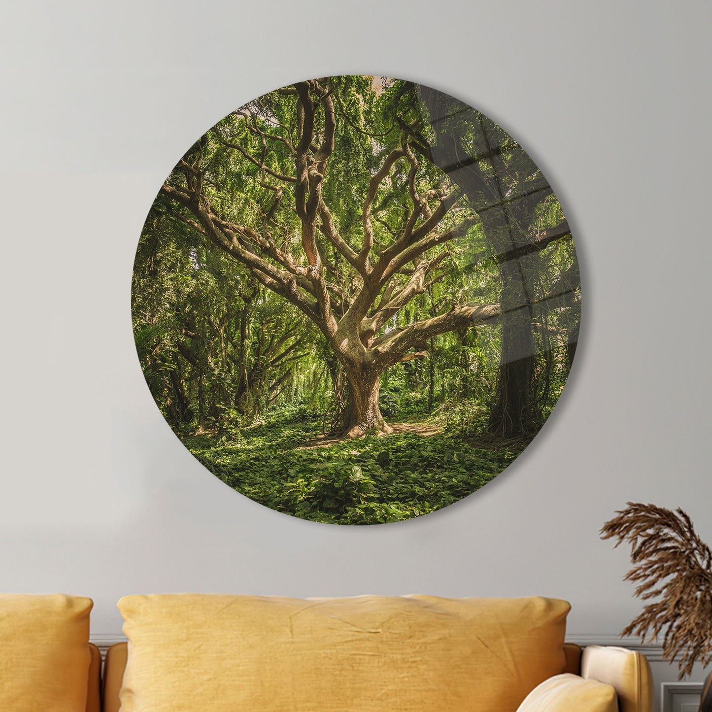 Green Nature-inspired Printing Forest Glass Wall Art