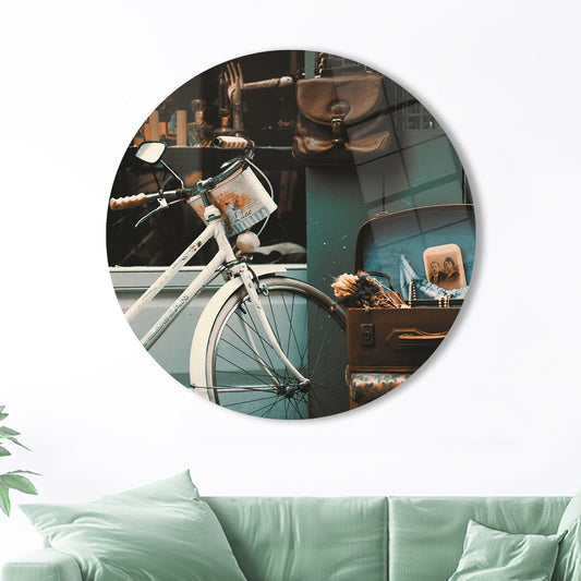 Vintage Glass Wall Art: Bicycler Design in Clear Glass