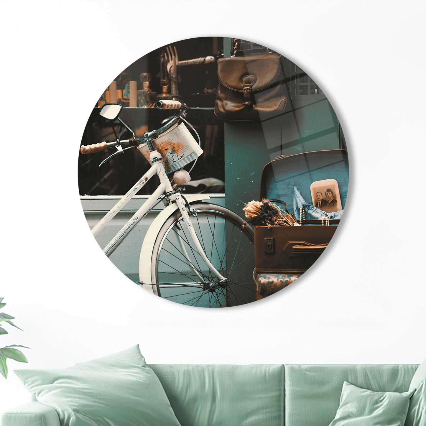 Vintage Bicycler Design Clear Glass Wall Art