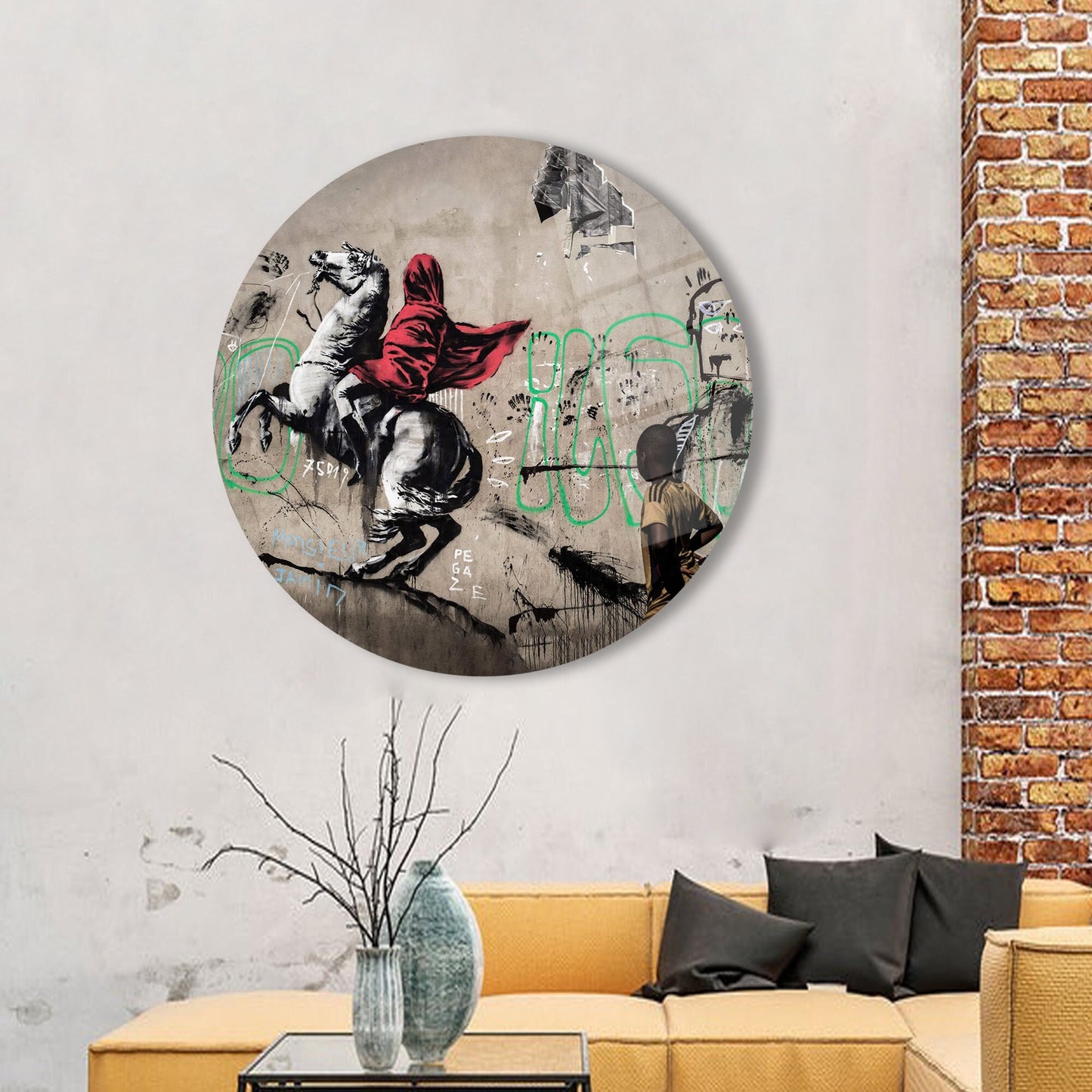 Banksy Horse Rider Street Glass Wall Art