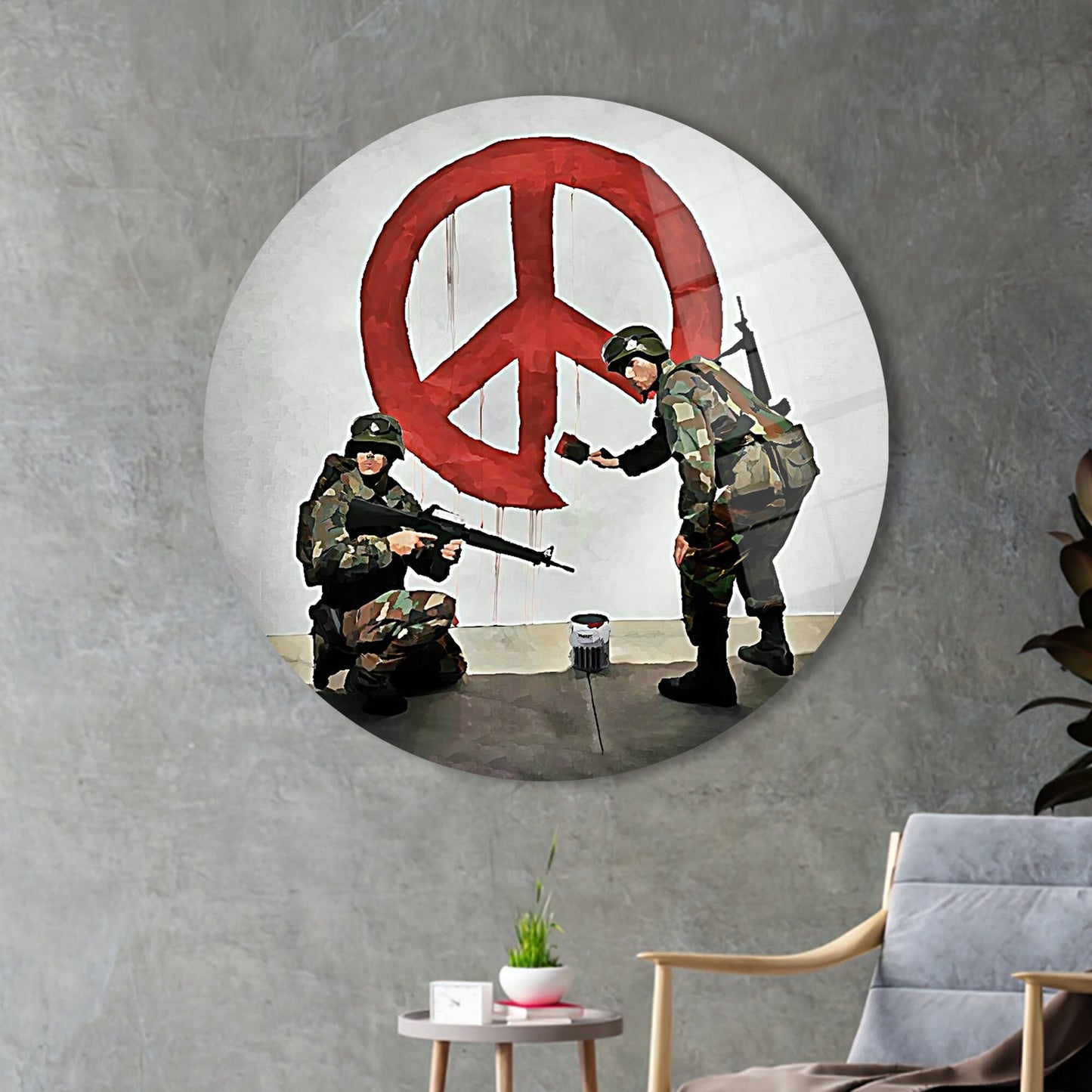 Banksy Two Soldier Painting Glass Wall Art
