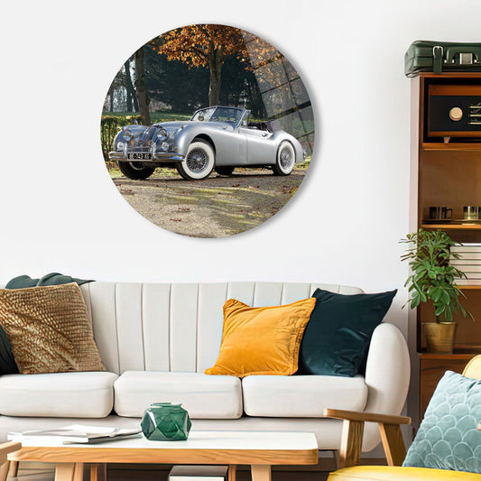 Vintage Car Glass Wall Decoration: 1954 Jaguar Mural Art