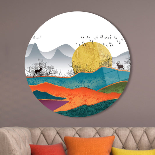Colorful Abstract Landscape Glass Wall Art, Luxury Abstract Forest Glass Decor