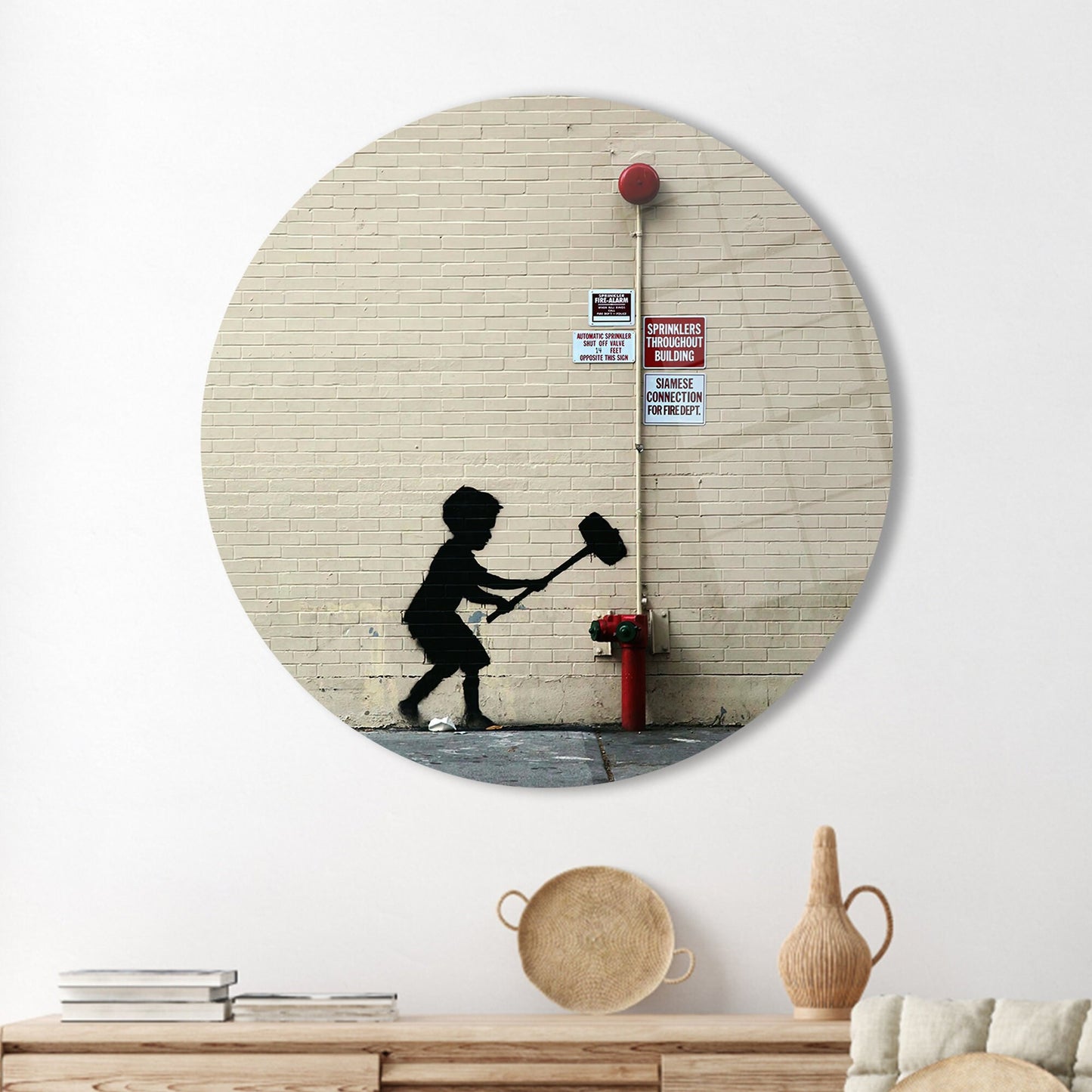 Banksy Boy Hammer Graffiti Glass Wall Art