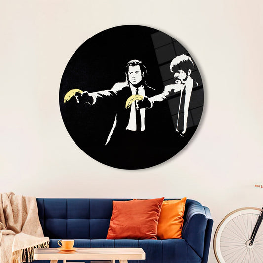 Banksy Banana Glass Wall Art: Graffiti Decor for Modern Spaces