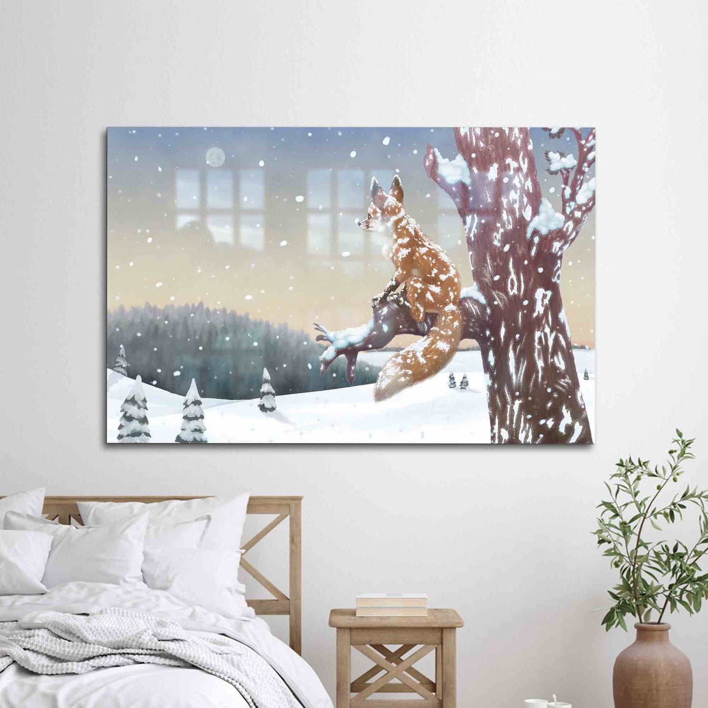 Abstract Animals Glass Wall Art for Kids Room, Fox Kids Glass Mural Decoration