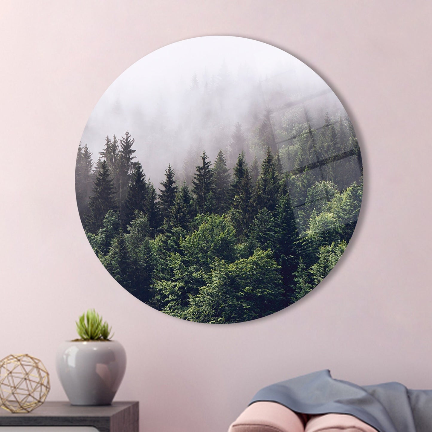 Misty Mountain Forest Glass Wall Art