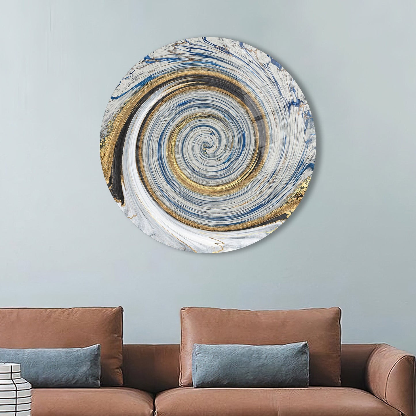 Blue Gold Marble Accents Glass Wall Art