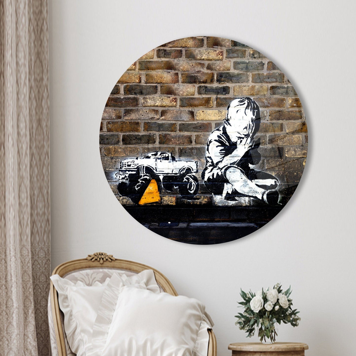 Banksy Praying Boy Abstract Glass Wall Art