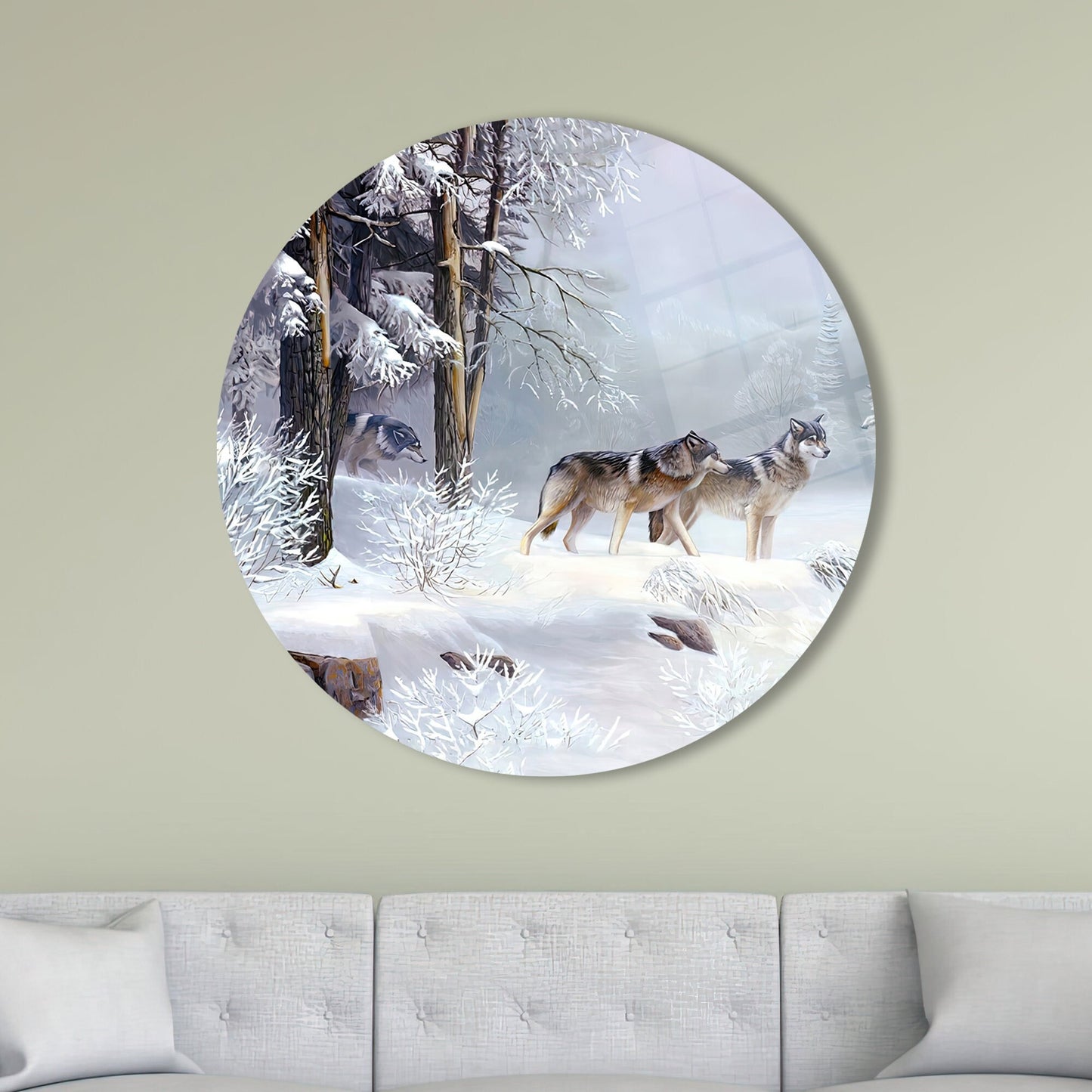Three Wolf Forest Landscape Glass Wall Art