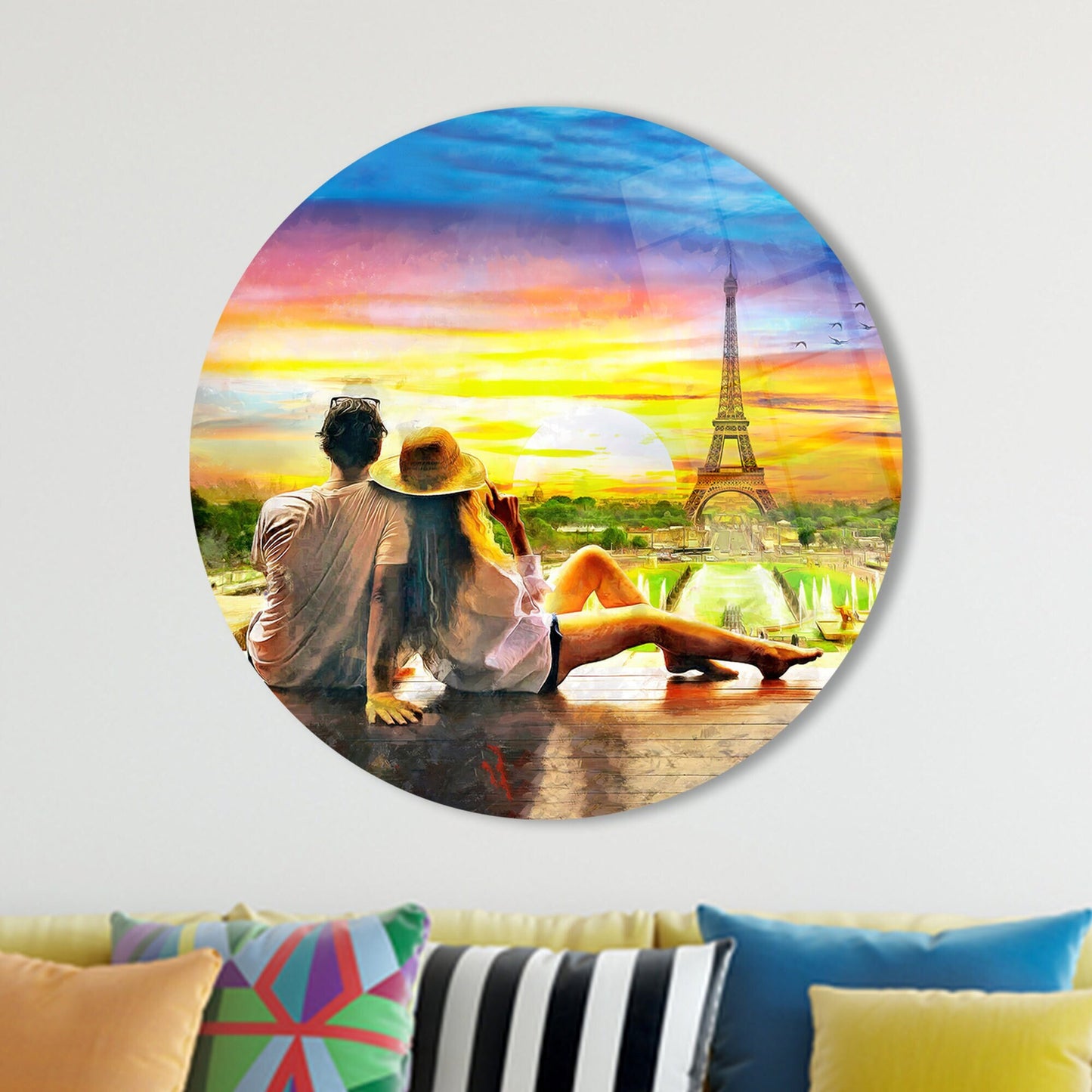 Romantic Couple Watching Eiffel Glass Wall Art