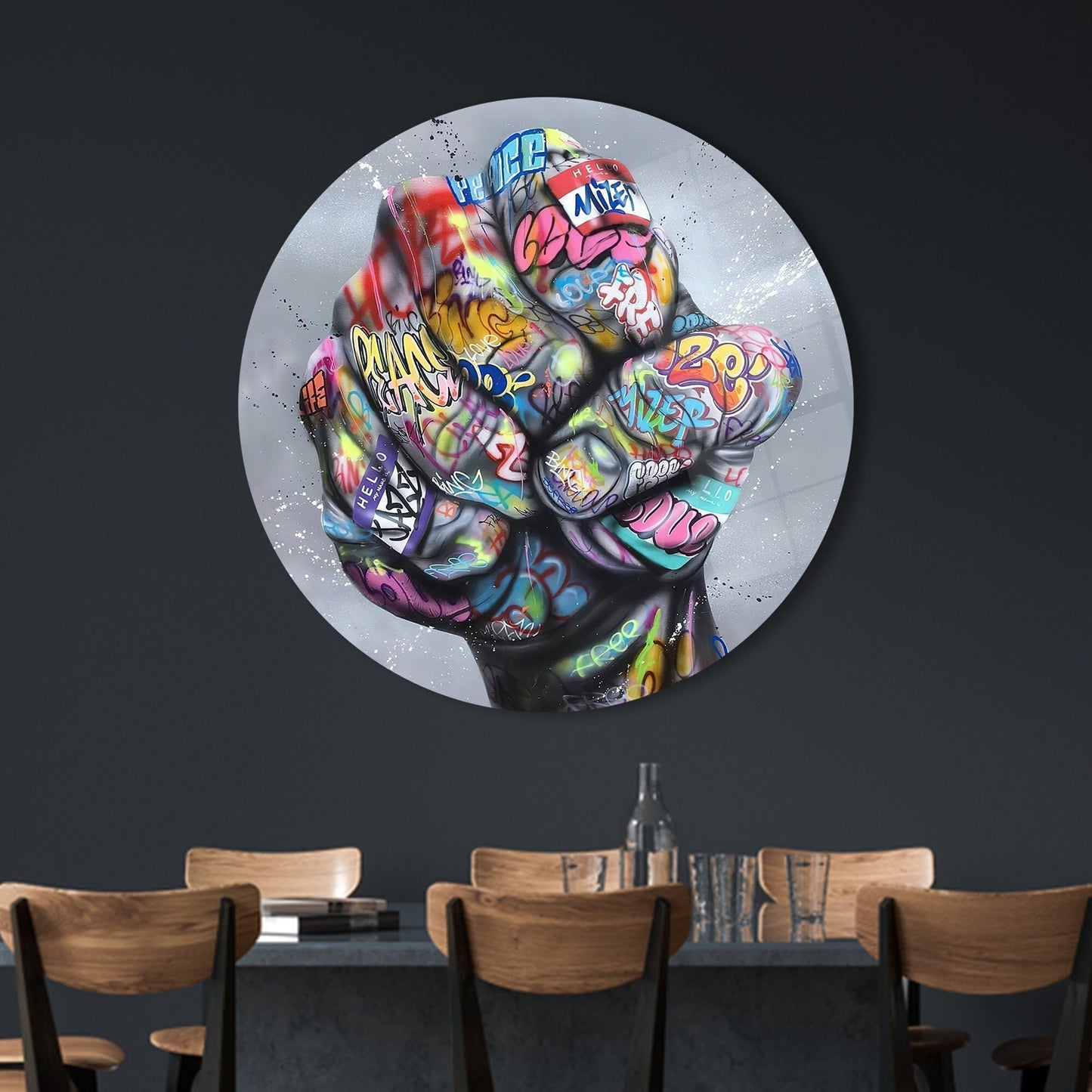 Inspirational Fist Graffiti Glass Wall Art