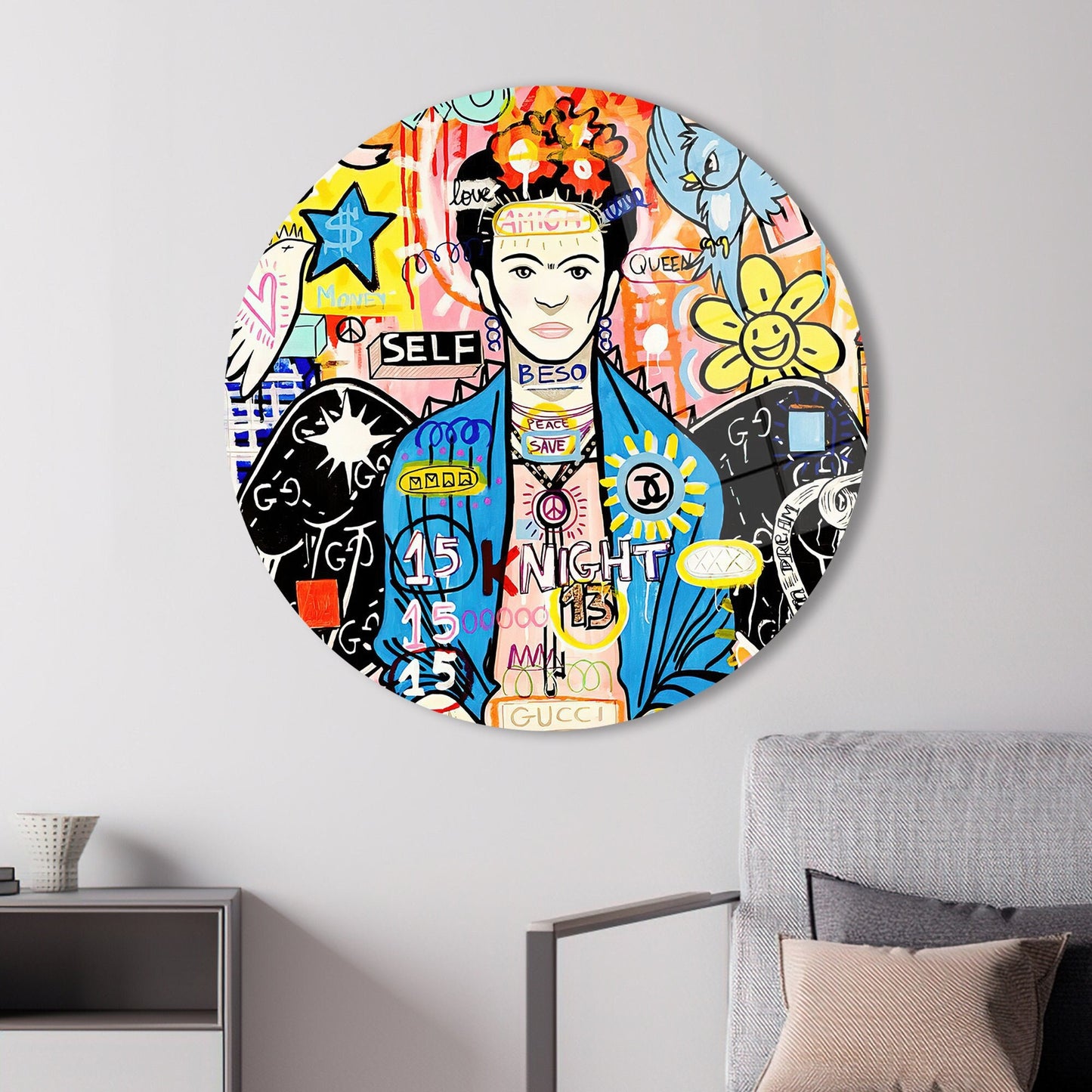 Frida Kahlo Graffiti Woman Glass Wall Art