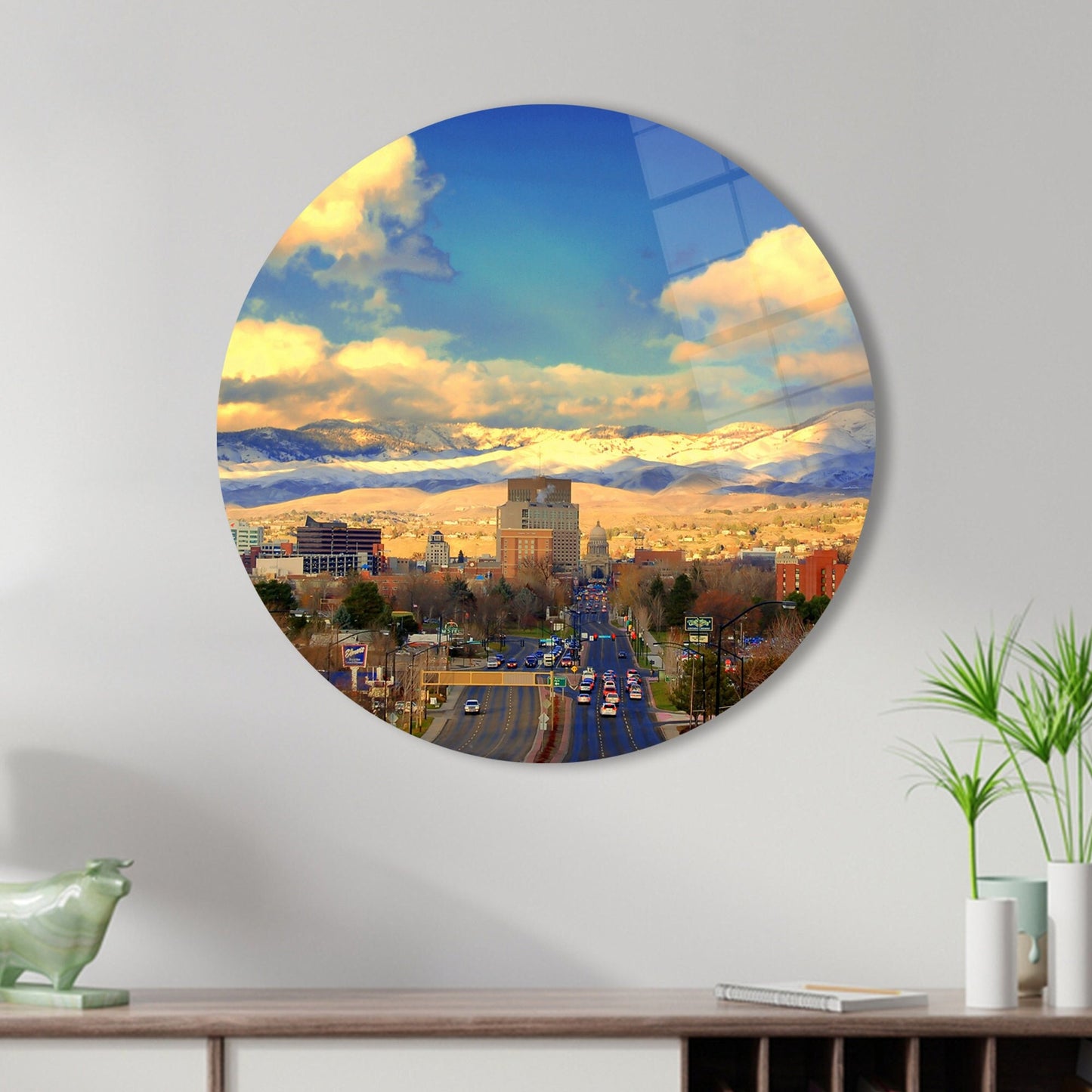 Cloudy Sky City Glass Wall Art