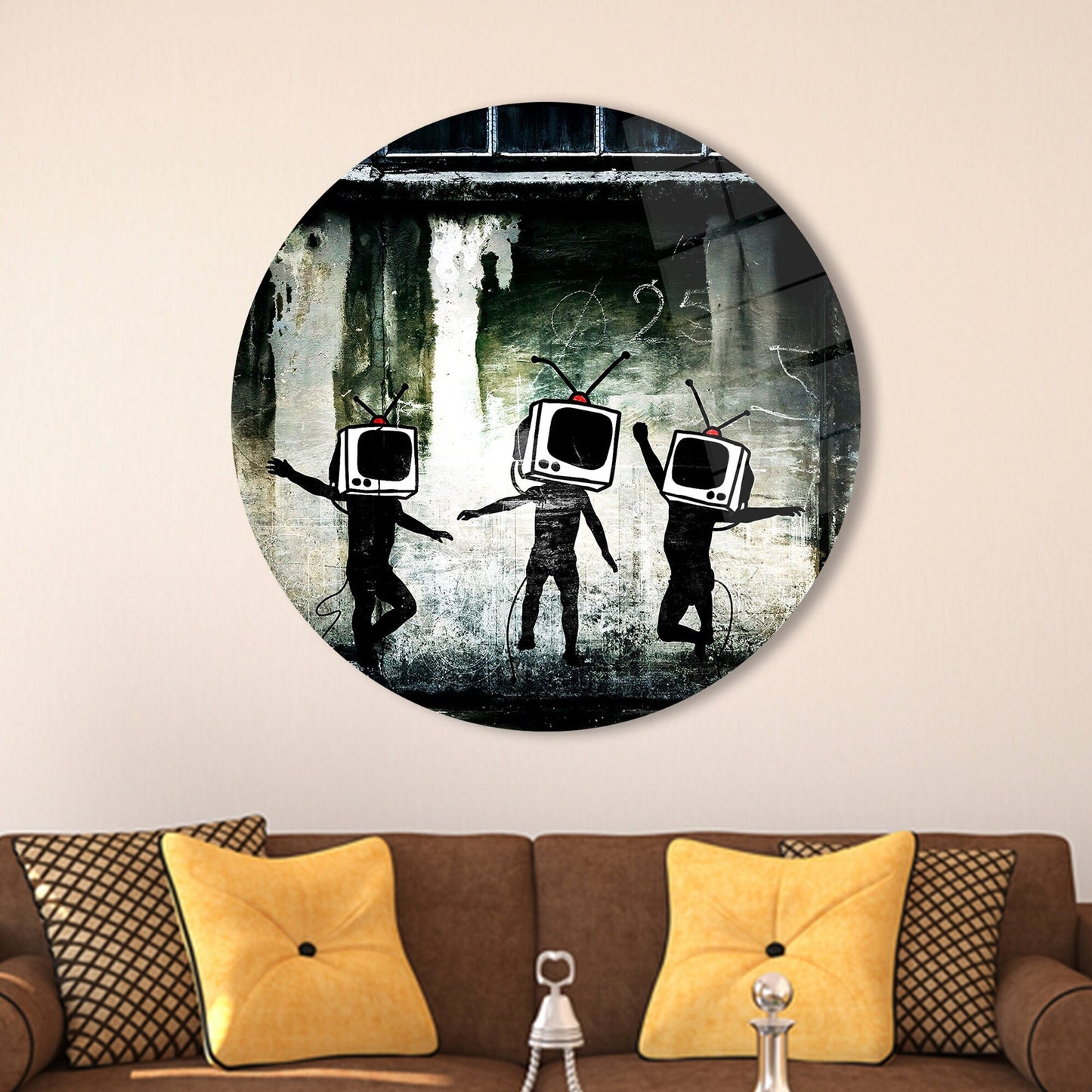 Banksy Dancing TV Graffiti Glass Wall Art
