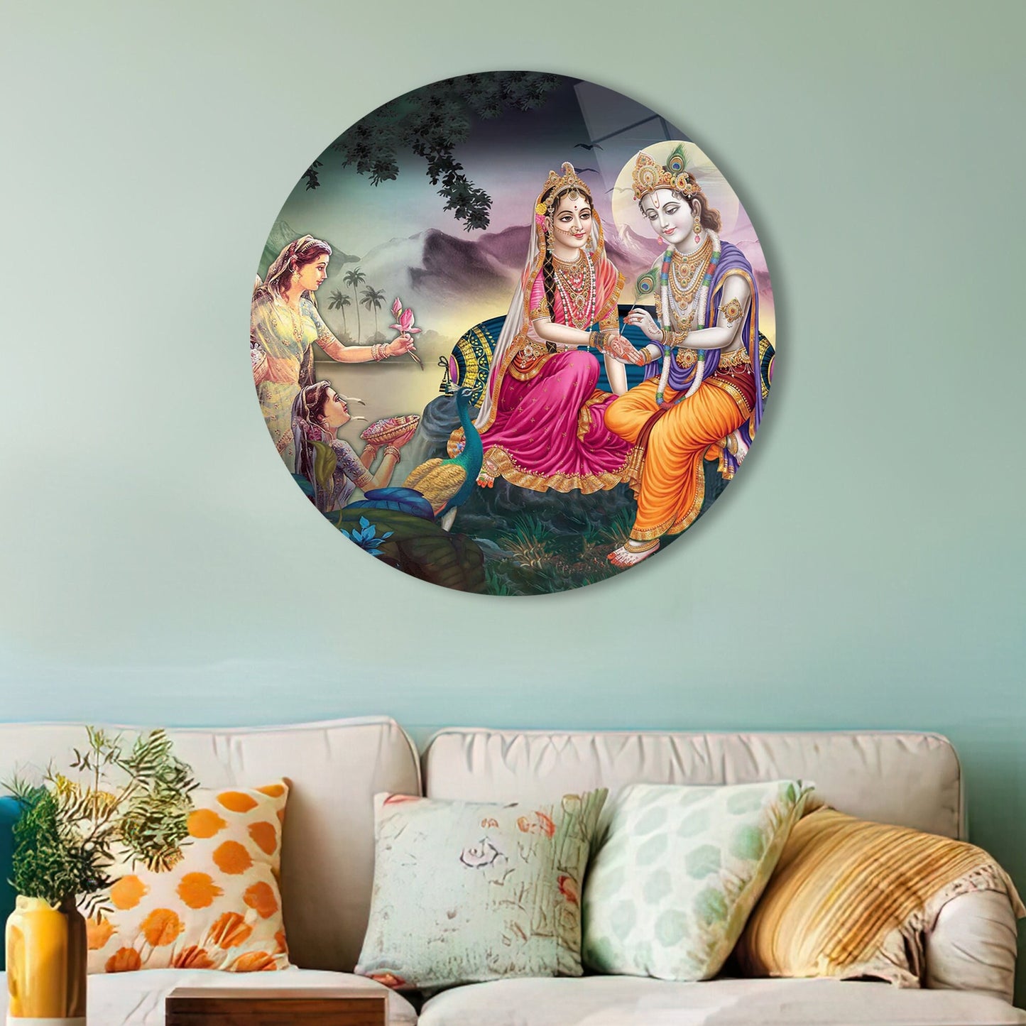 Radha Krishna Painting Glass Wall Art