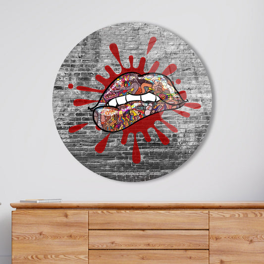 Contemporary Tempered Glass Wall Decor with Colorful Lip Graffiti