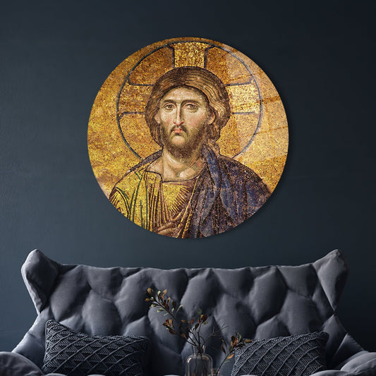 Gold Fresco Glass Decor: Jesus Christ Mosaic Wall Art