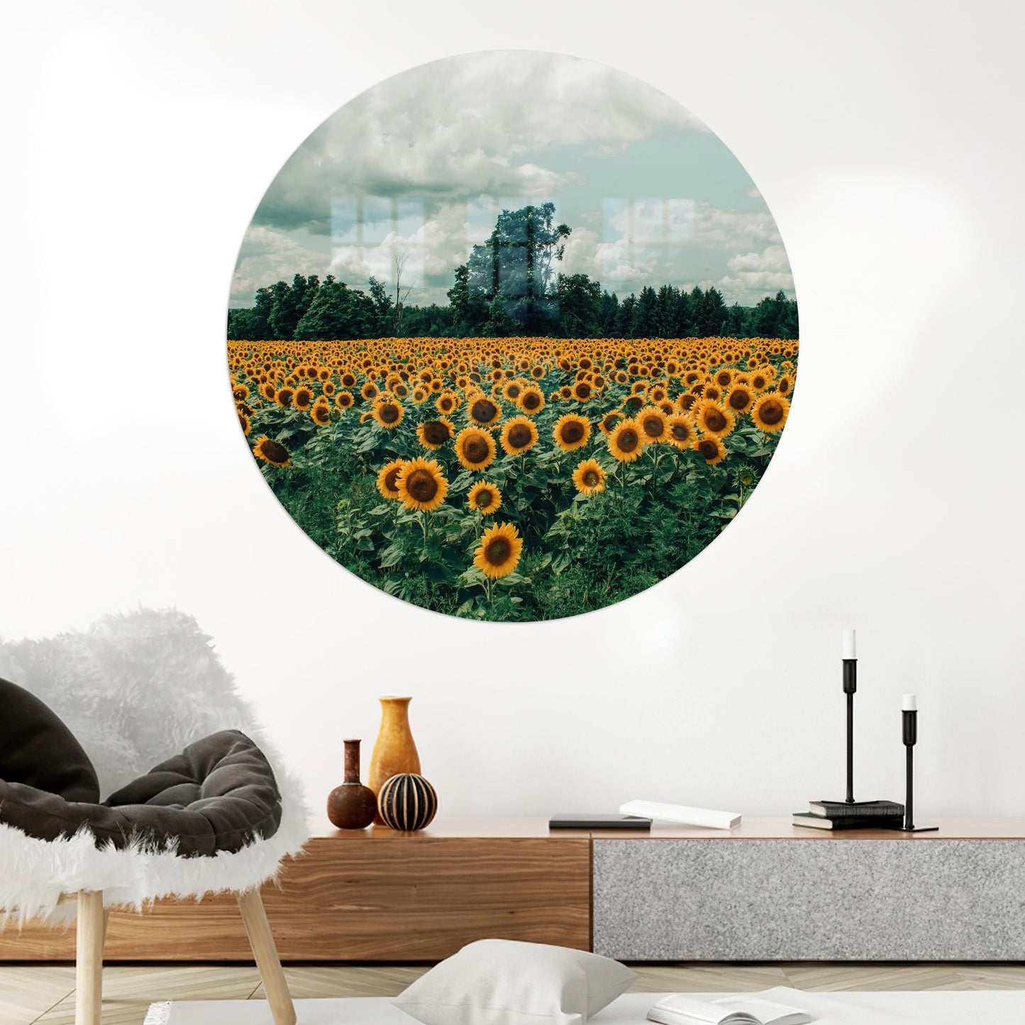 Sunflower Field Landscape Her Glass Wall Art