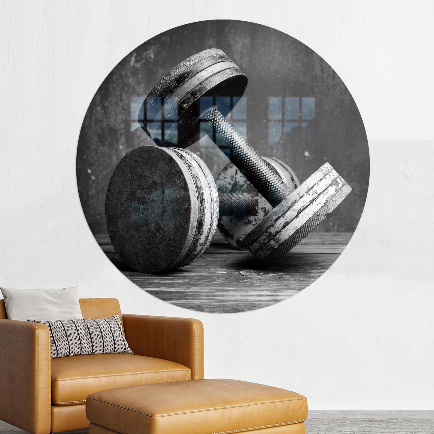 Black Sport Dumbbells Glass Wall Art