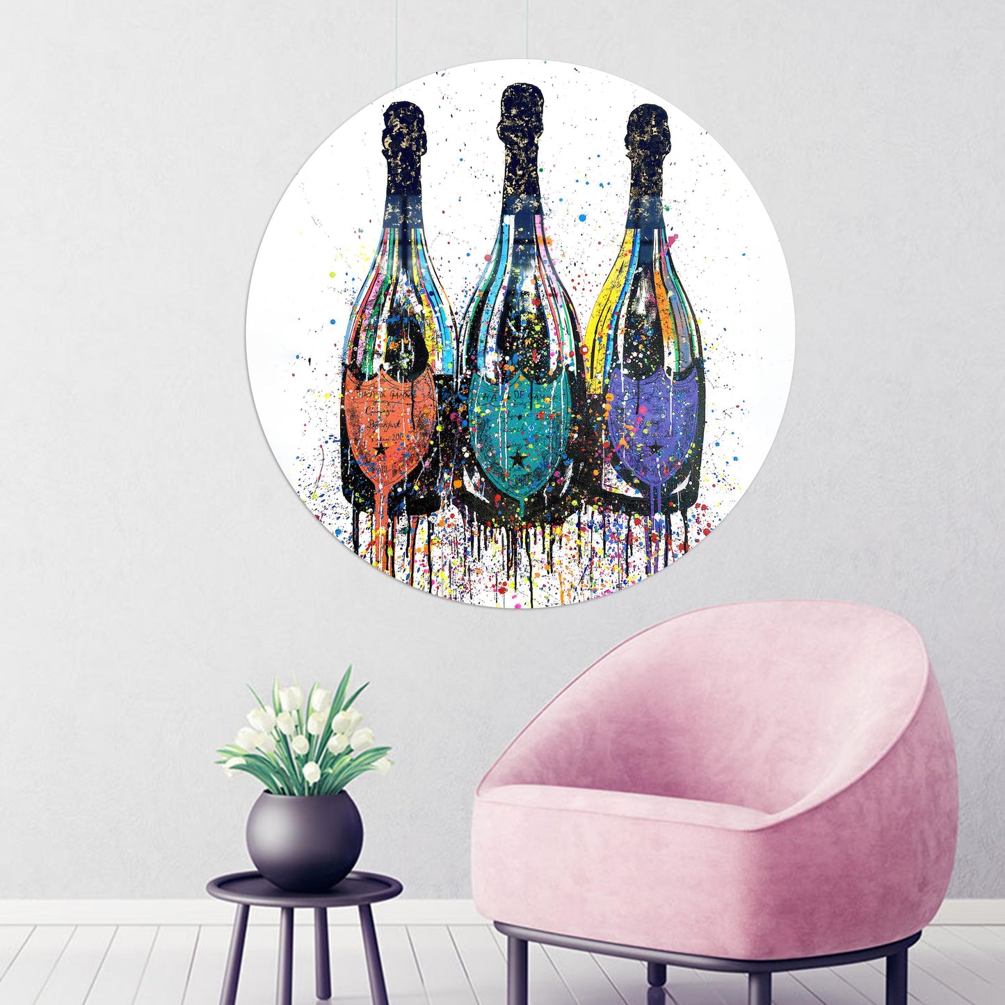 Champagne Bottles Painting Glass Wall Art