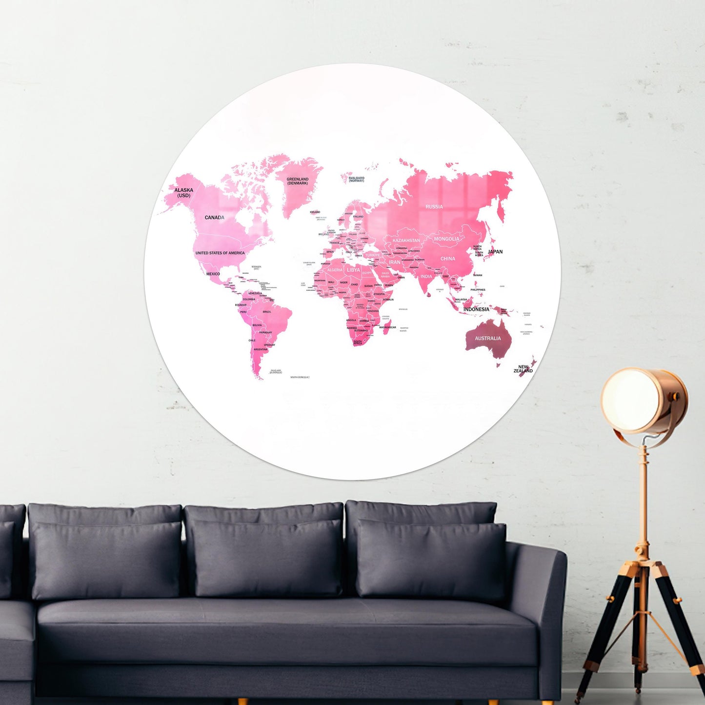 Pink World Map Office Glass Wall Art