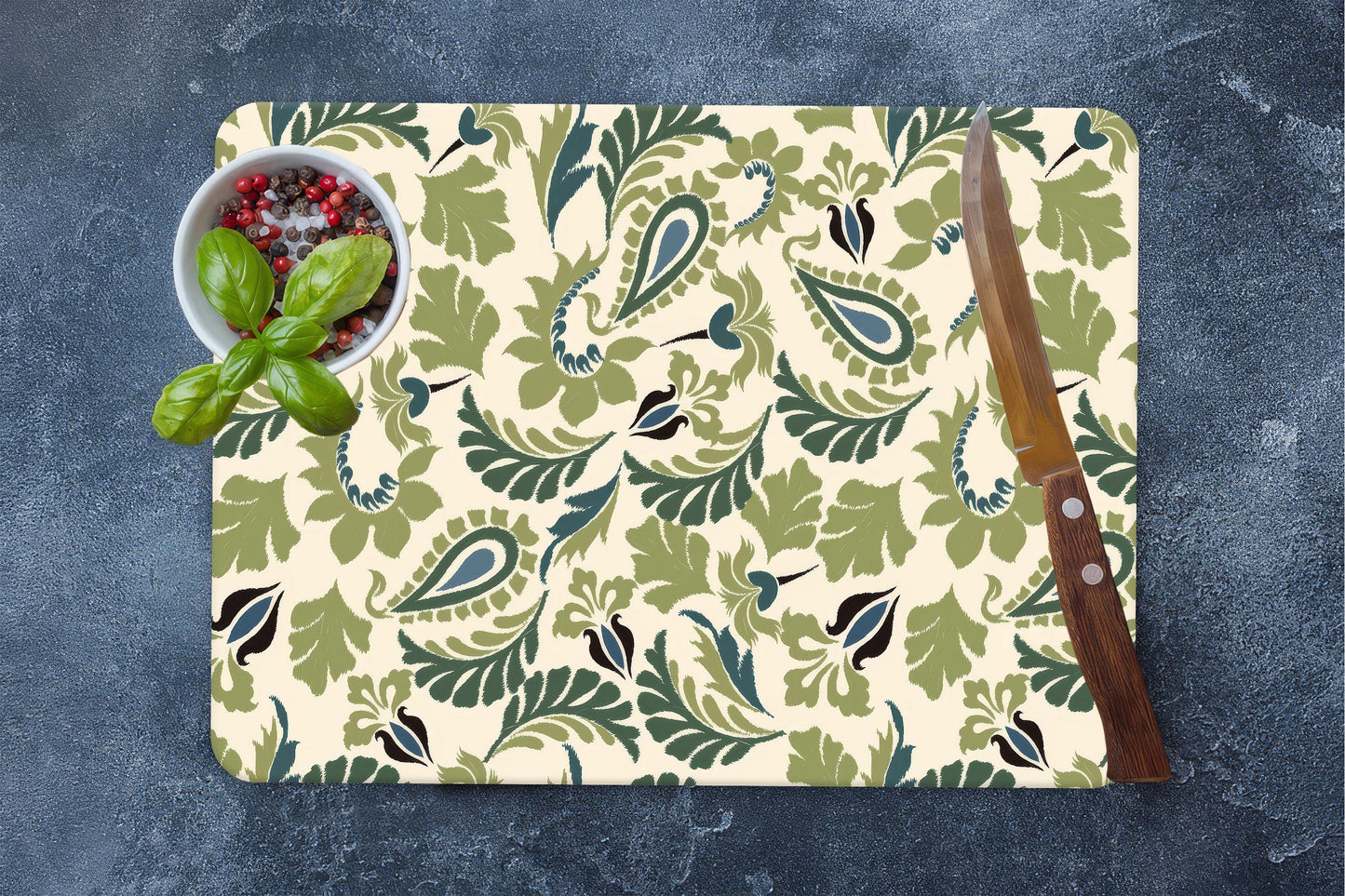 Green Floral Botanical Glass Cutting Board