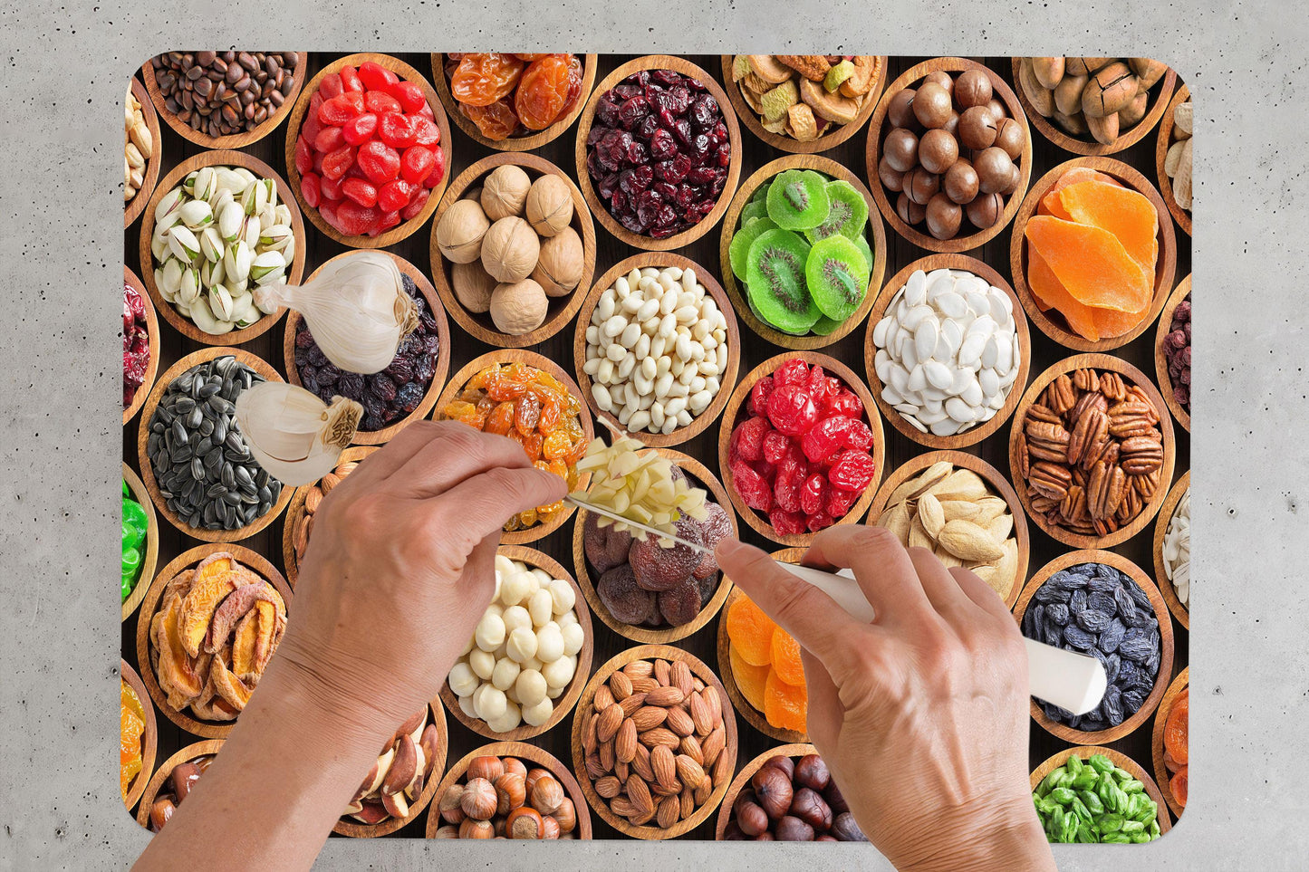 Nuts & Fruit Design Glass Cutting Board