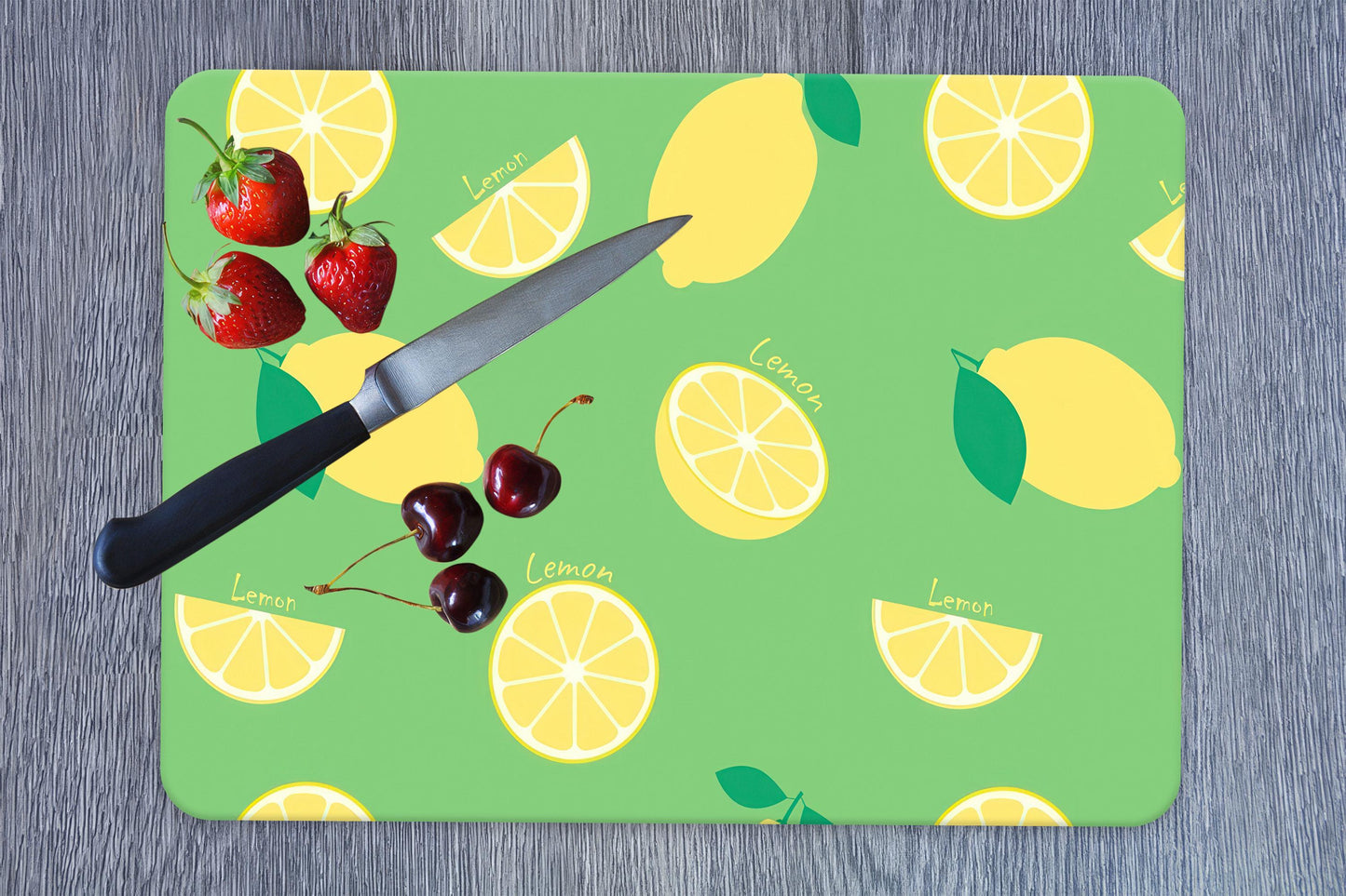 Lemon Pattern Durable Glass Cutting Board