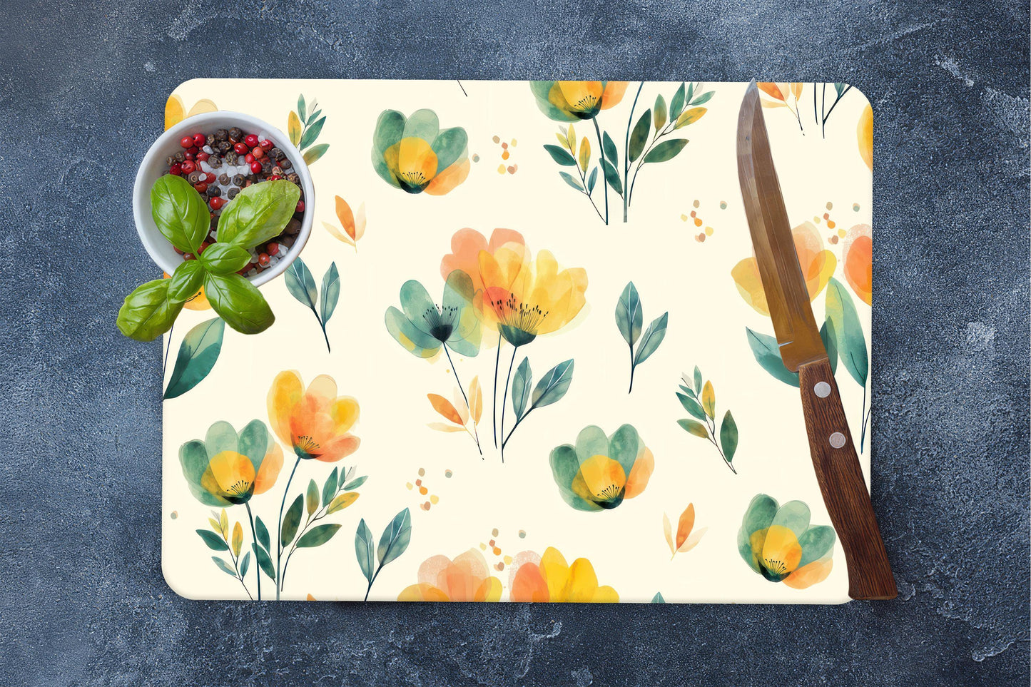 Floral Yellow Flower Glass Cutting Board