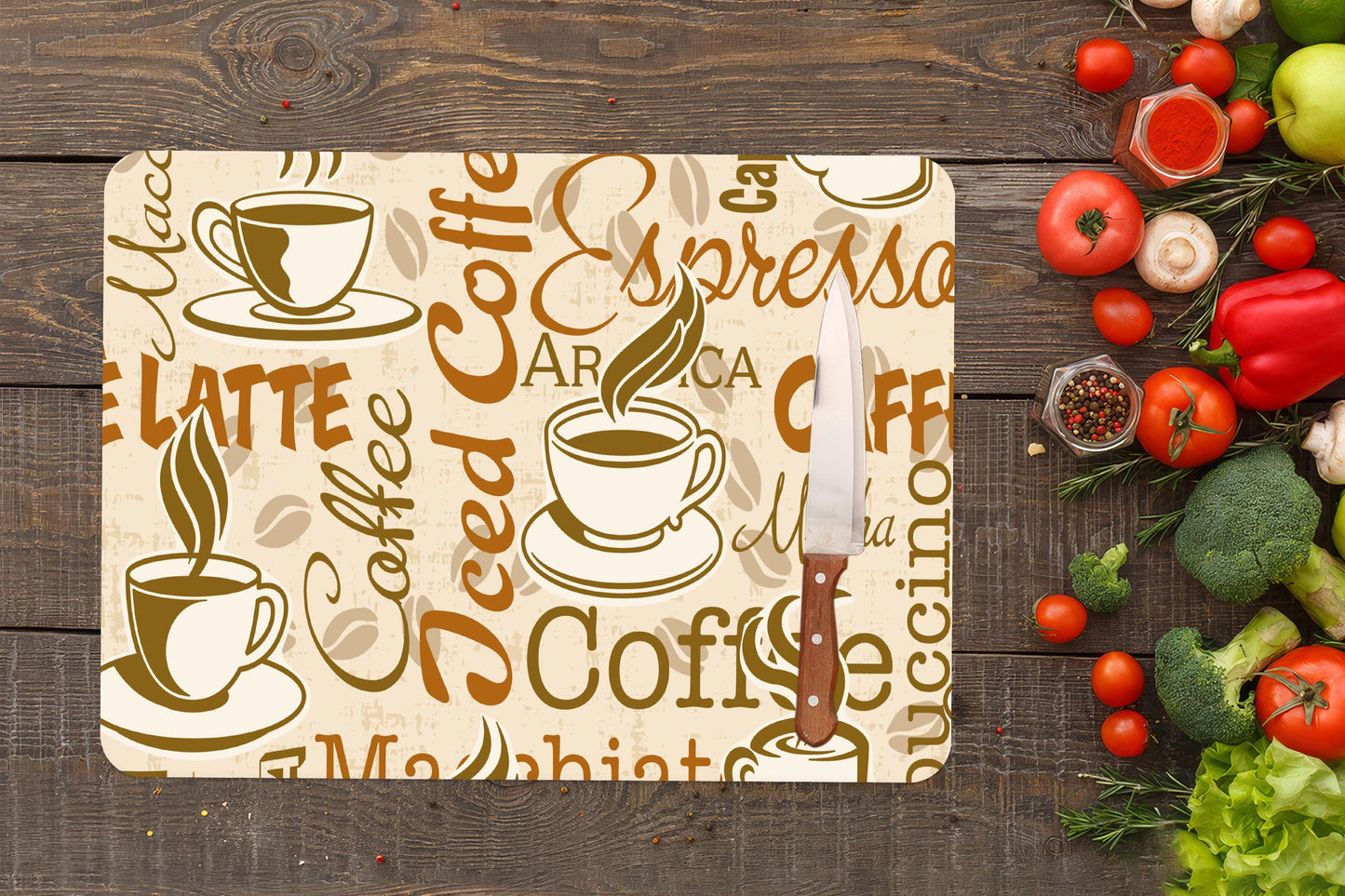Coffee Cup Design Glass Cutting Board