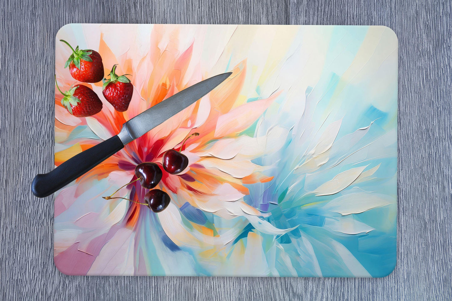 Abstract Floral Glass Cutting Board