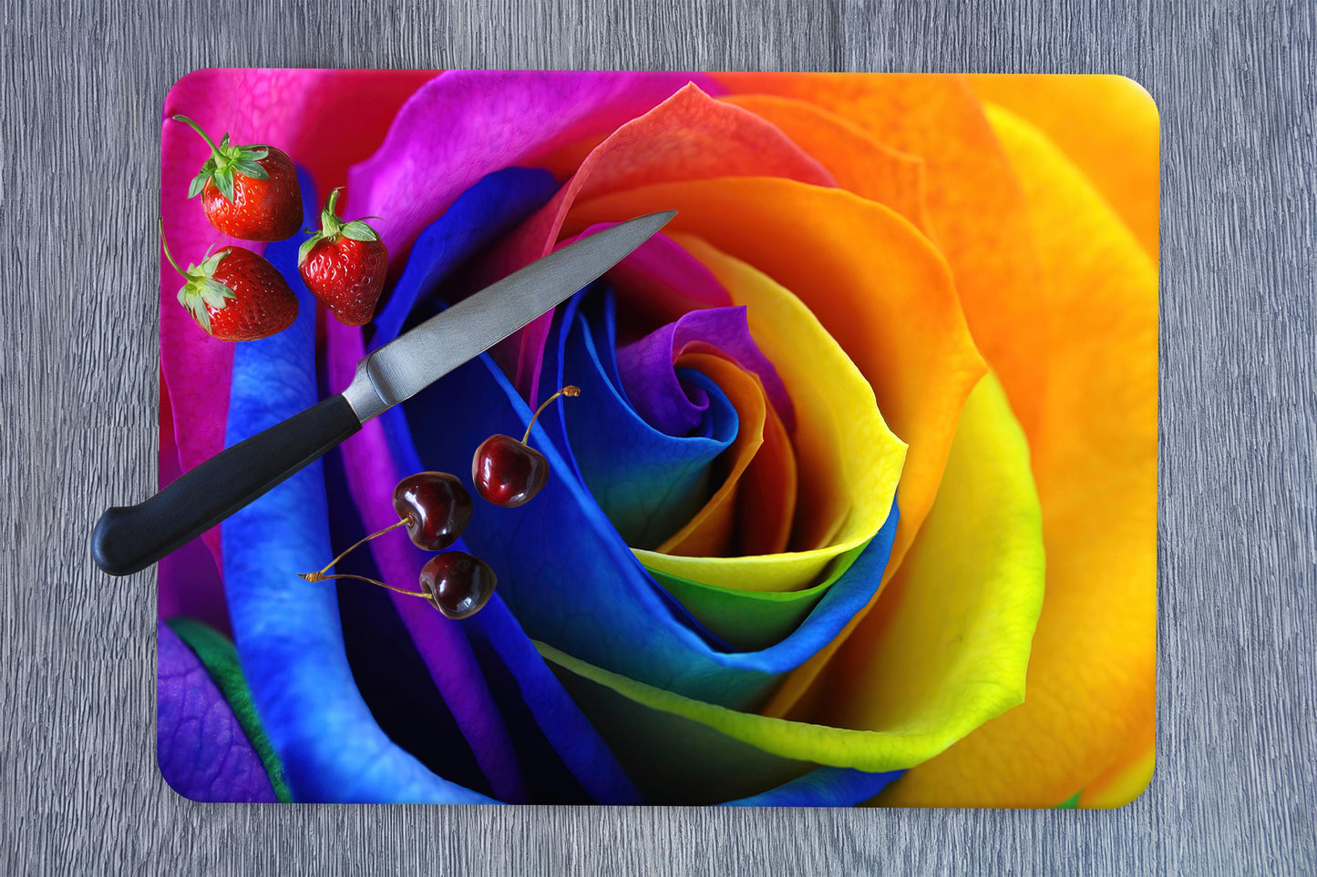 Rainbow Rose Glass Cutting Board