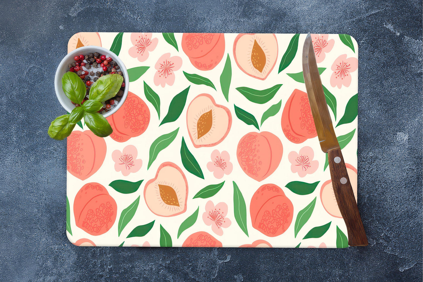 Peach Pattern Glass Cutting Board