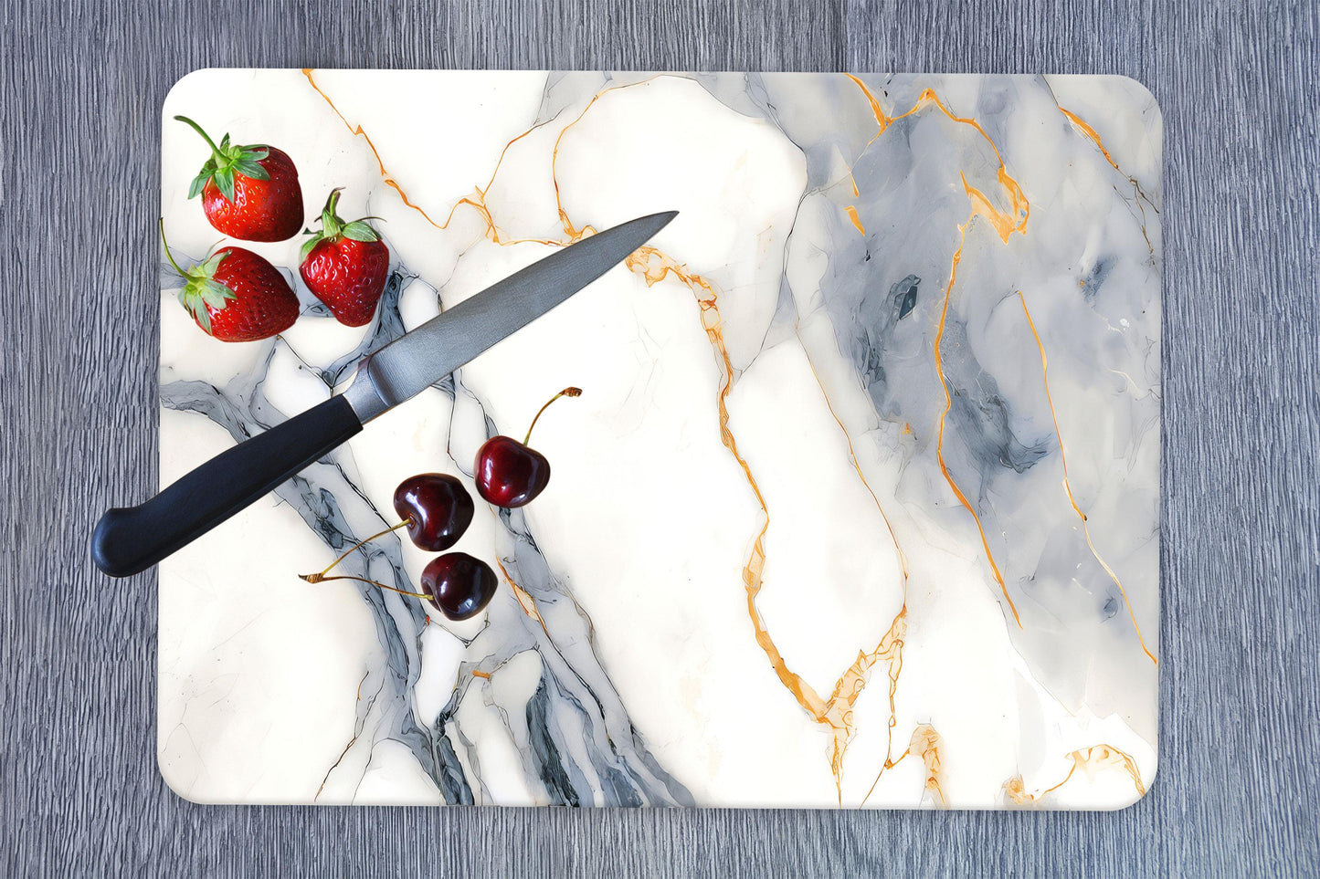 White Marble Tempered Glass Cutting Board: Modern Kitchen Serving Board