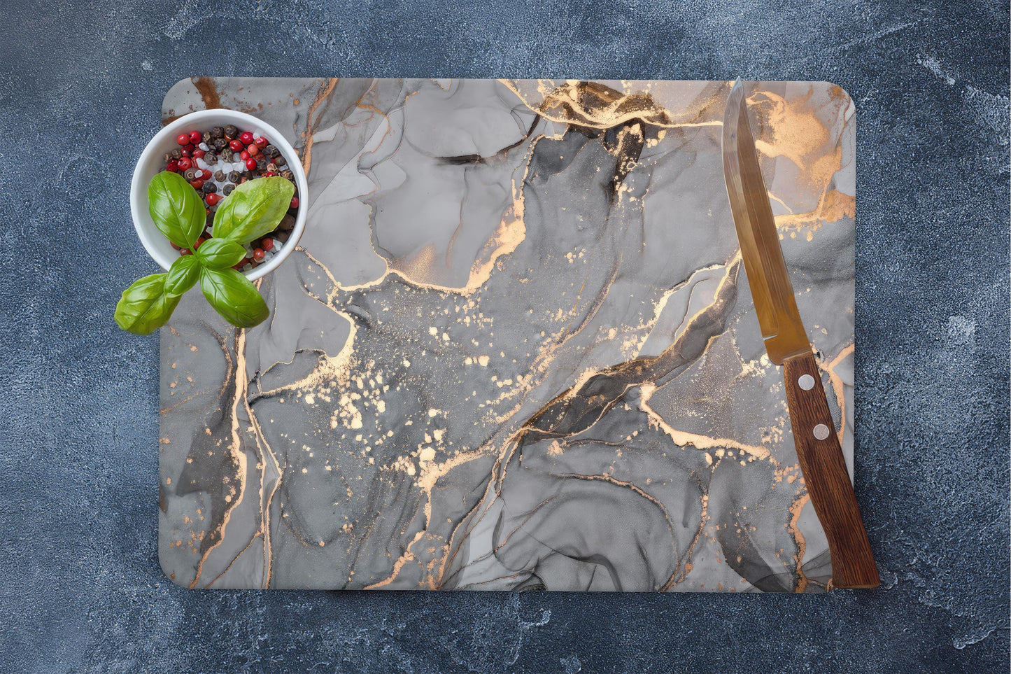 Gray Marble Shimmery Glass Cutting Board