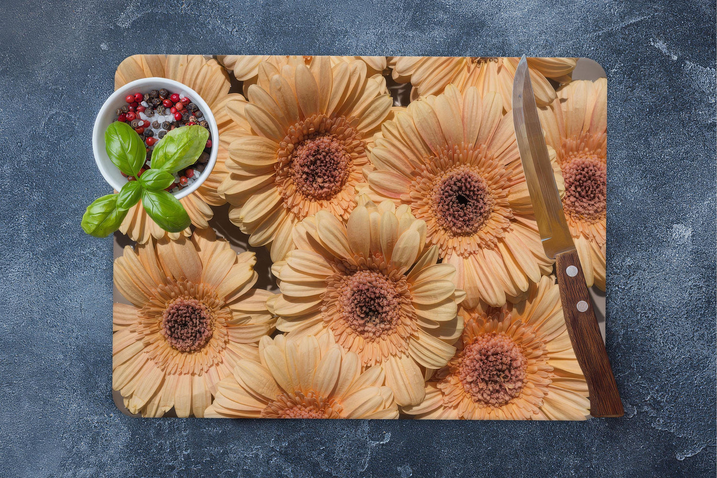 Golden Daisy Floral Glass Cutting Board