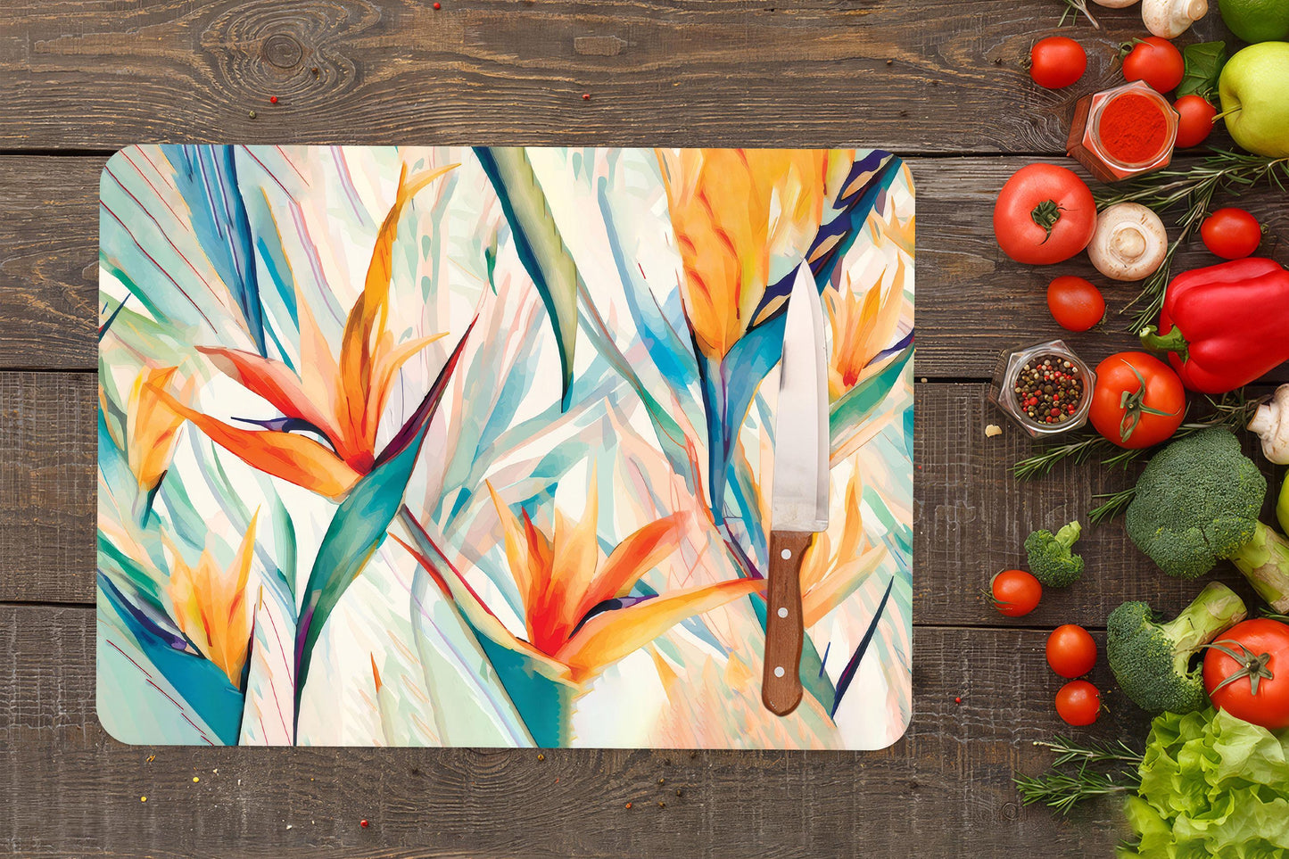 Botanical Floral Glass Cutting Board