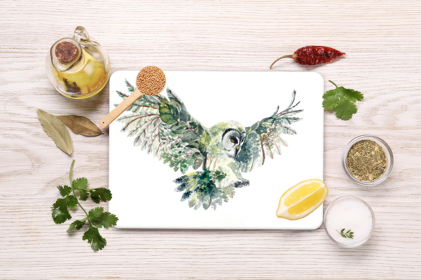Floral Owl Glass Cutting Board