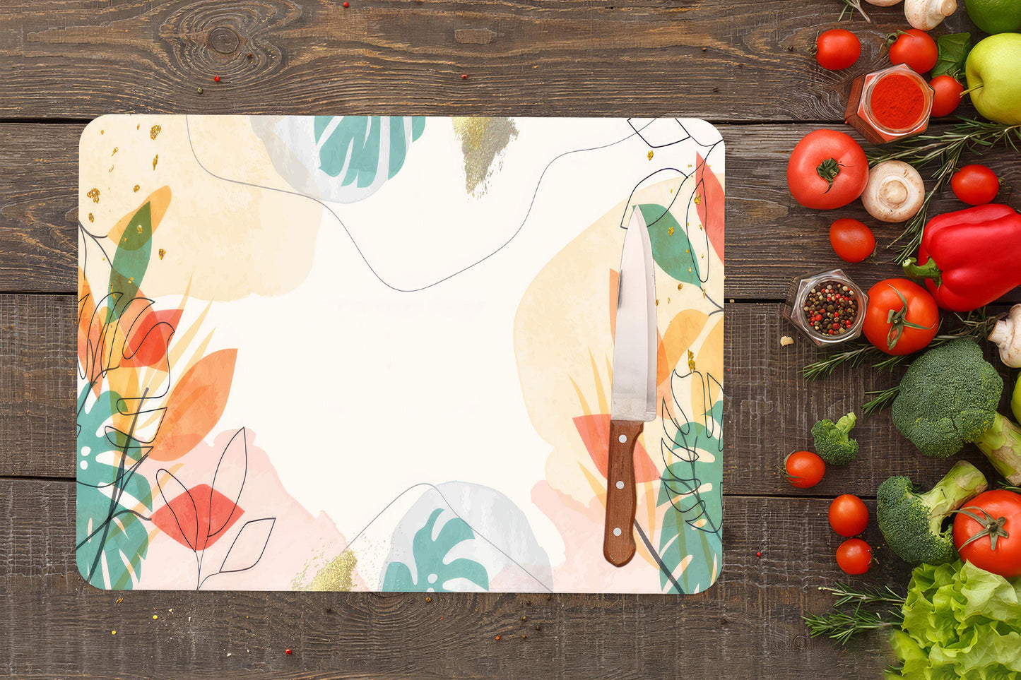 Tropical Leaves Glass Cutting Board