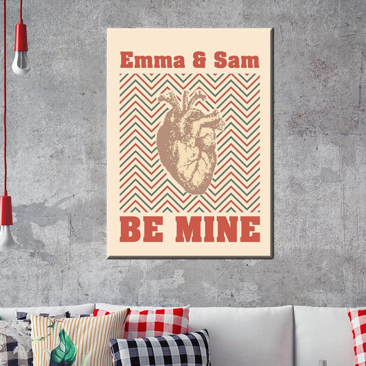 Vintage Anatomical Heart Love Decor Canvas Print, Personalized Be Mine Heart Wall Art