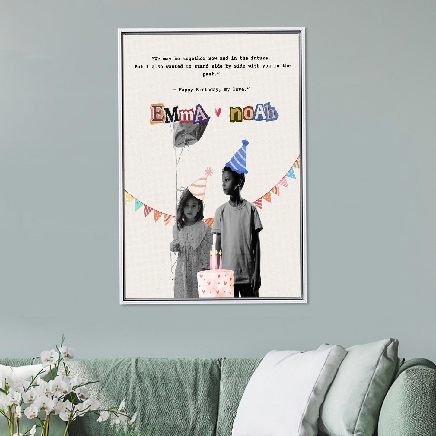 Custom Childhood Photo Canvas Art, Valentines Day Gift, Couple Photo Poster Decor
