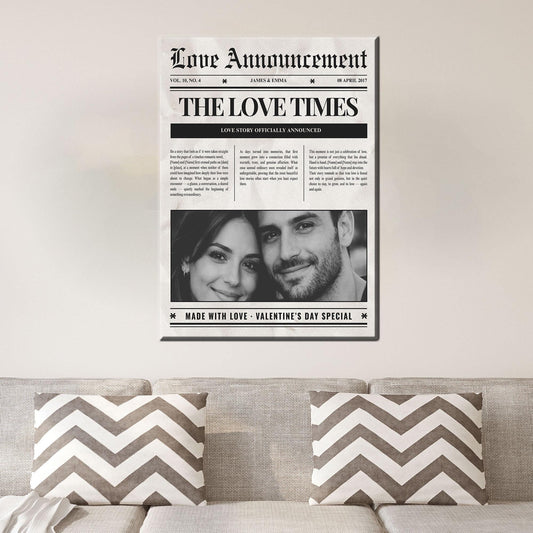 Personalized Love Newspaper Canvas Art: Custom Valentine’s Day Canvas Print for Couples