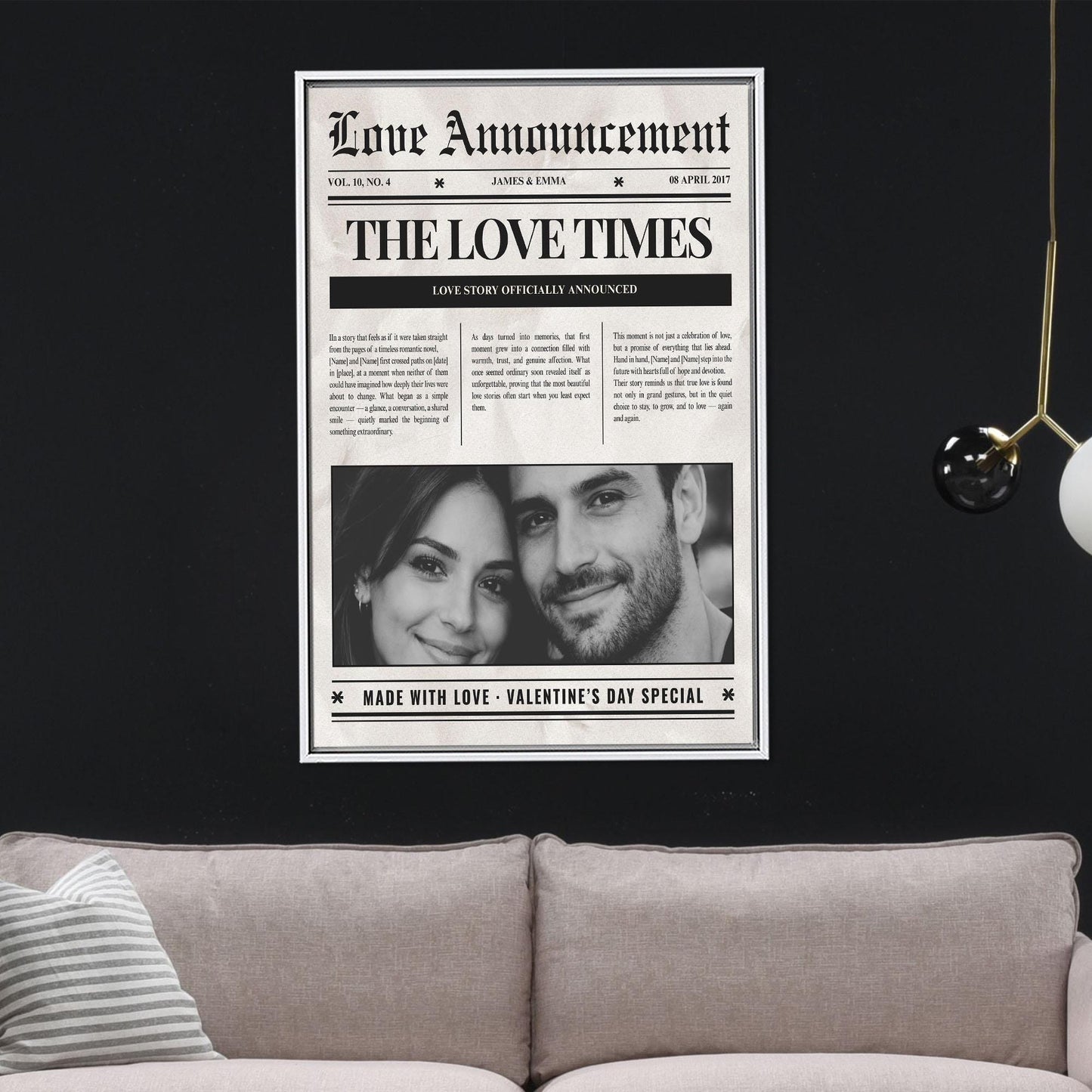 Personalized Love Newspaper Canvas Art: Custom Valentine’s Day Canvas Print for Couples