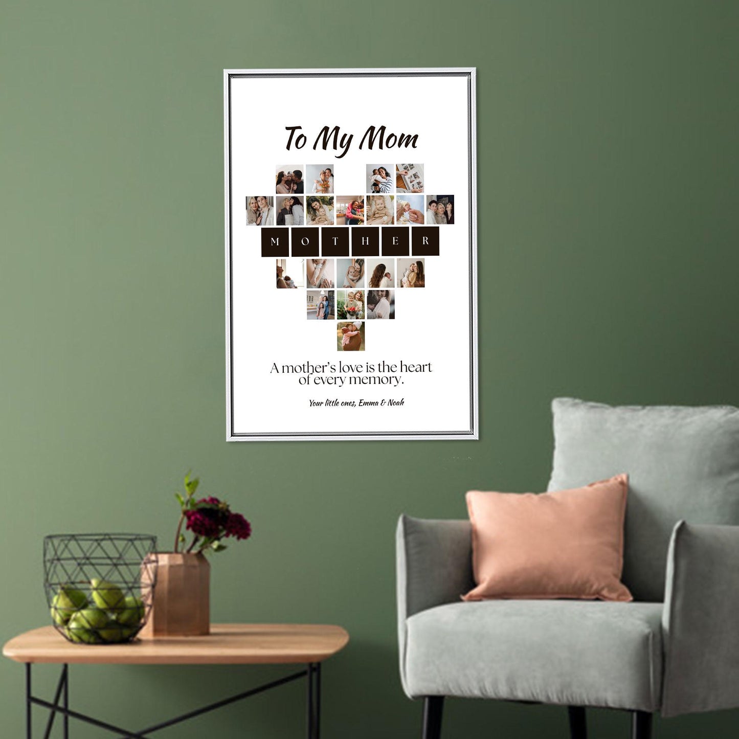 Custom Mother Letter Canvas Print: Personalized Photo Collage Wall Art, Modern Home Decor