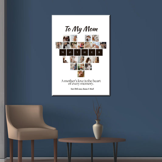 Custom Mother Letter Canvas Print: Personalized Photo Collage Wall Art, Modern Home Decor