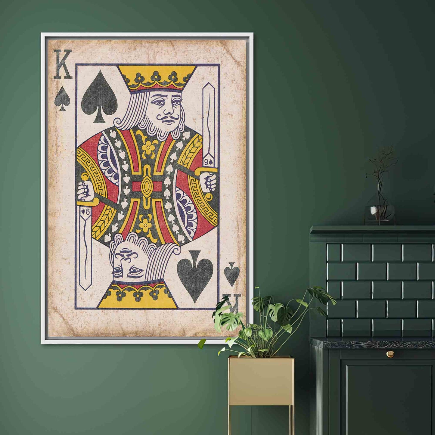 Abstract Playing Card Art Canvas: King of Hearts Wall Decor, Play Room Printed