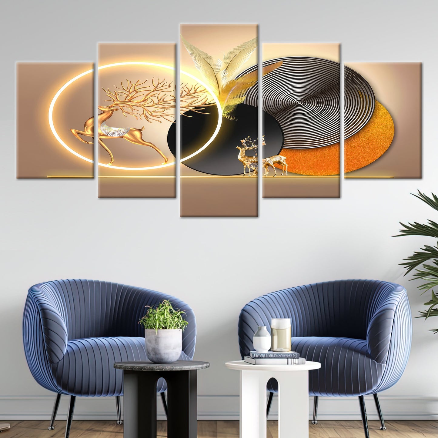 Golden Deer Abstract Canvas Print